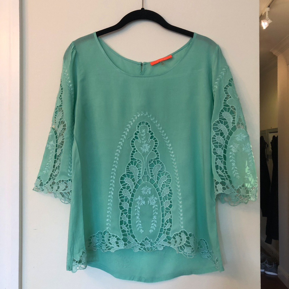 Lace Sleeve Mint Green Top